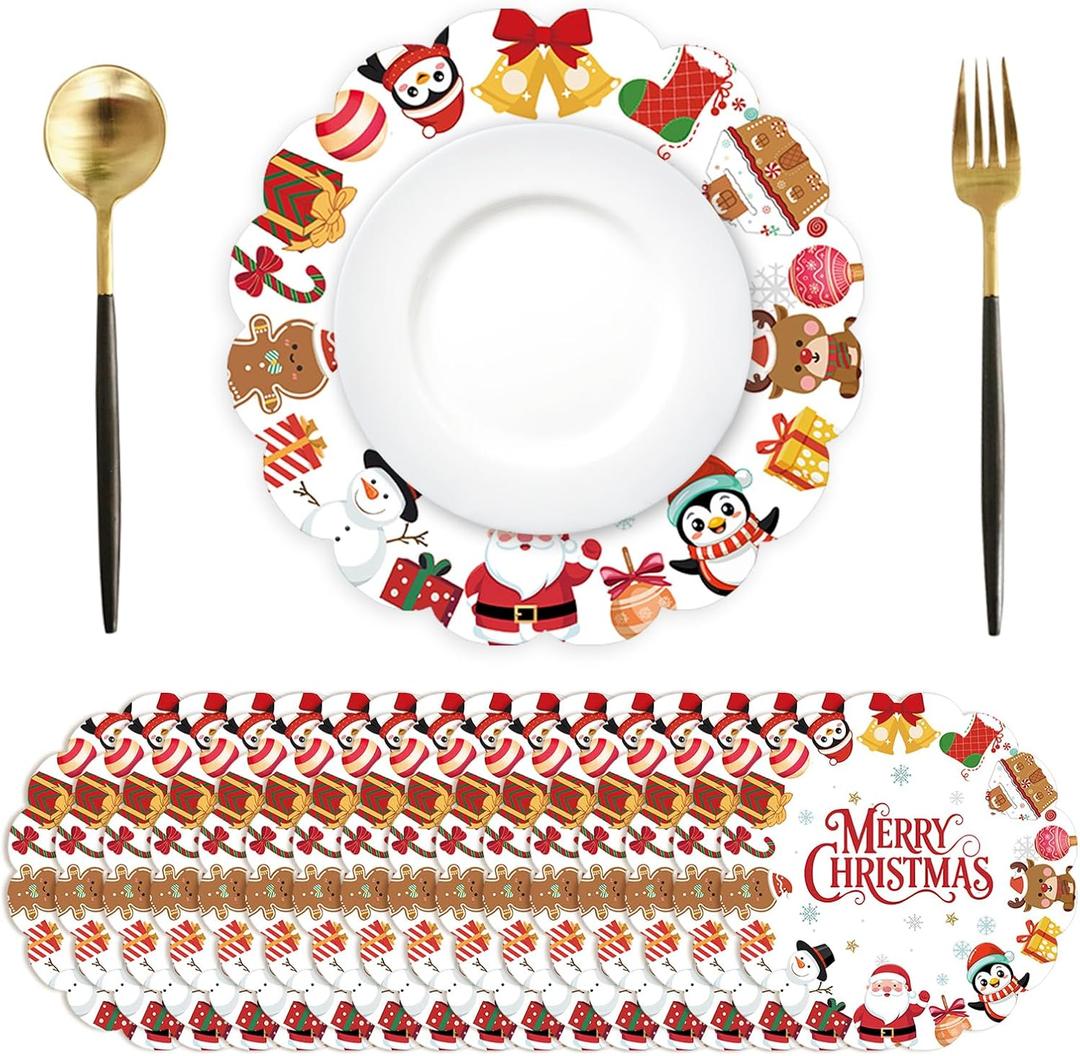 50Pcs Christmas Paper Placemats,13.4 Inch Christmas Placemats Disposable Xmas Decorative Round Table Mats for Kitchen Dinging Table Decorations Winter Holiday Chrismas Party Supplies