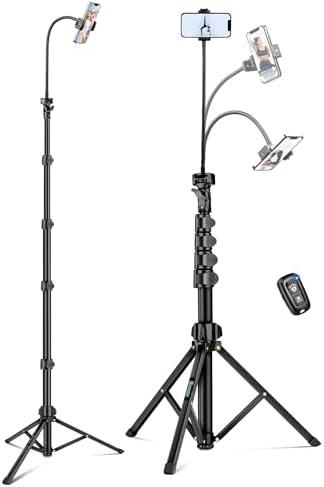Nineigh Phone Tripod, 85" Tripod for Cell Phone iPhone with Gooseneck, Aluminum Tripods Stand for Video Recording Photo Vlog, Travel Cellphone Tripod with Remote Compatible with iPhone Android