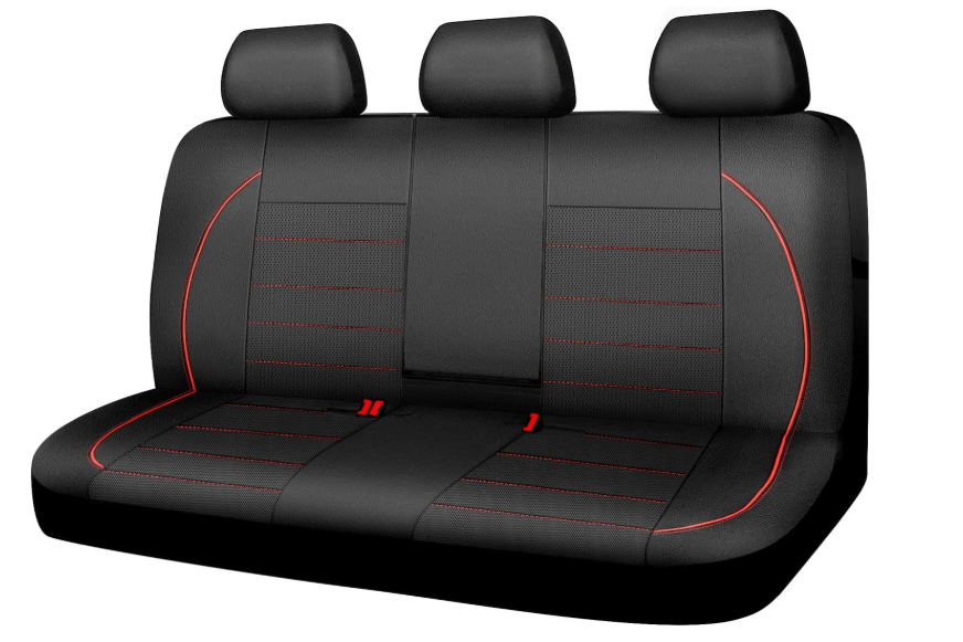CAR PASS Leather Back Seat Cover,Piping Waterproof Bench Seat Cover, Rear Seat Cover Universal Fit for Cars Sedans SUVs Truck 95% Automotive Interior Backseat Car Covers (Rear,Black and Red)