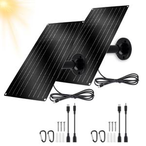 12W Solar Panel for Security Camera, 5V USB Solar Panel Charger with Micro USB & Barrel Adapters, Outdoor Weatherproof for Continuous Home and Property Monitoring (1)