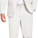 COOFANDY Men's 2 Piece Linen Suits Set Regular Fit Casual Lightweight Blazer Jacket and Pants (Medium, White)