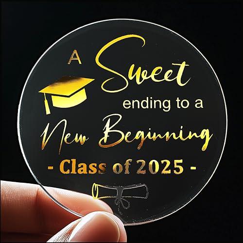 100 x Graduation Party Favor Stickers Sweet Ending To a New Beginning Congrats Grad Gold Foil Party Favor Class of 2025 Gold Foil Thank You Label