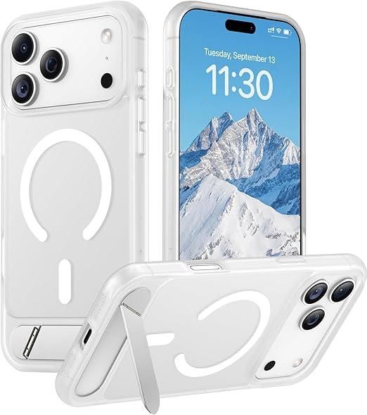 Temdan Designed for iPhone 17 Pro Max Case, [Built-in Invisible Kickstand][Compatible with MagSafe][Military Grade Shockproof] Slim Translucent Matte Phone Case 6.9 inch (Clear Matte)