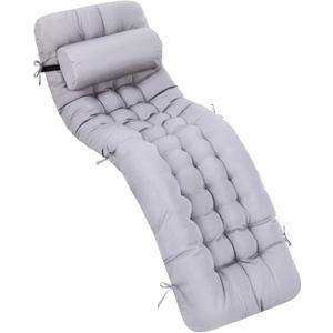 Tudomro 66'' Outdoor Chaise Lounge Cushion Waterproof Patio Pool Chaise Lounge Cushion with Headrest Pillow Tie Fade Resistant Replacement Longue Rocking High Back Chair(Light Gray,1 Pcs), 66 x 20.9 x 3.9 inches