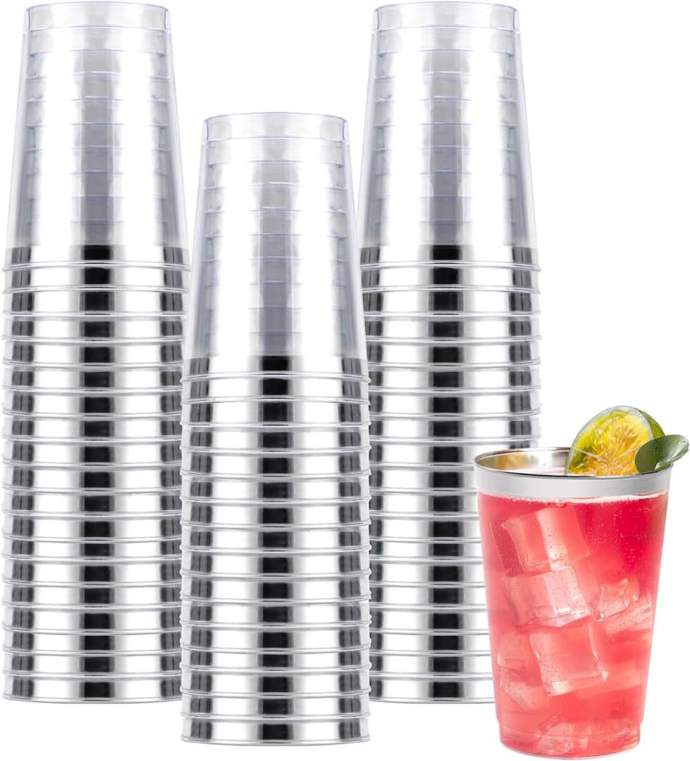 Goodluck 50PCS 10oz Plastic Cups for Party, Disposable Silver Plastic Cups, Plastic Cocktail Glasses for Wedding Thanksgiving, Christmas, and Parties