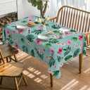 Horaldaily Summer Tablecloth 60x84 Inch Rectangular, Tropical Flowers Monstera Green Washable Seasonal Table Cover for Party Picnic Dinner Decor