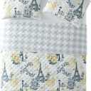 SEDLAV Eiffel Tower Pillow Sham and Quilt Set, 3 Piece, Grey