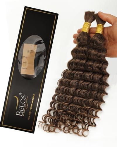 BEEOS Deep Wave Boho Hair for Braiding 100g, #4 Chocolate Brown Human Braiding Hair for Boho Braids, No Weft Full End 22 Inch