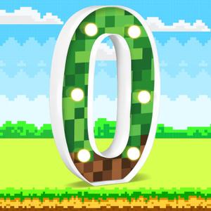 8.5" Pixel Game Light up Numbers Sign Pixel Pattern Game Theme Birthday Party Decorations Night Light Pixel Game Party Supplies (Number 0) (Green,Brown)