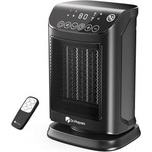 DR.PREPARE 1500W Small Space Heater for Indoor Use, Portable PTC Ceramic Electric Heater with Thermostat, Oscillation, Remote, 12H Timer, 3 Heat Modes + Fan + ECO Mode, Safe Heater for Office Bedroom (9.7''H/ 70° Auto Oscillation)