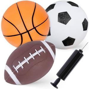 Shindel Sports Balls for Kids, 5 Inches Playground Balls with Hand Pump, Includes Football, Basketball