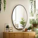 Black Oval Bathroom Mirror, 24 x 32 inch Modern Oval Wall Mounted Vanity Mirror with Tempered Glass Hanging Horizontally or Vertically, Black