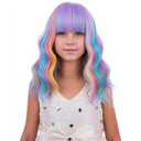 PATTNIUM Multicolor Wig for Kids Rainbow Child Wig with Bangs Wavy Colorful Wigs for Girls Shoulder Length Heat Resistant Synthetic Wigs