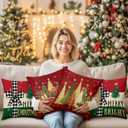 BBOLDIN Farmhouse Christmas Throw Pillow Covers 18x18 Couch Cushion Covers, Rustic Country Xmas Sled Tree Snowflake Decorations for Office Bedroom Sofa, Holiday Red Pillow Cases Winter Decor Set of 4