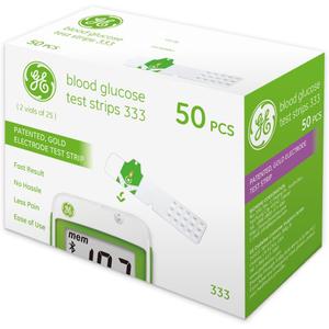 GE333TS Blood Glucose Test Strips | 50-Count Pack |Gold Electrodes|Patented Test Strip Structure