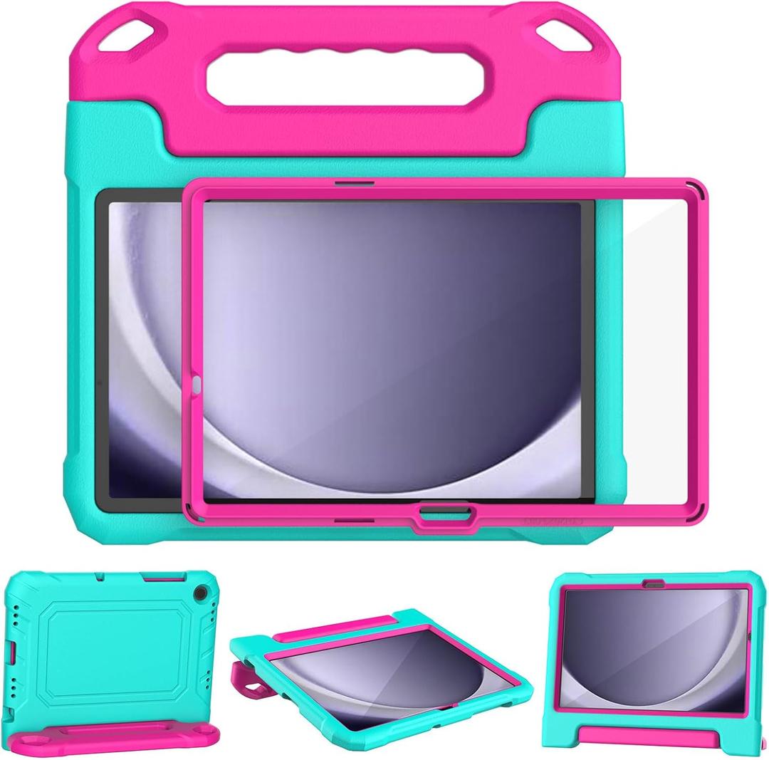 YIHE Kids Case for Samsung Galaxy Tab A11 Plus 2025 & A9 Plus 2023 11 Inch, Shockproof Handle Stand Cover with Built-in Screen Protector, Cyan&Pink