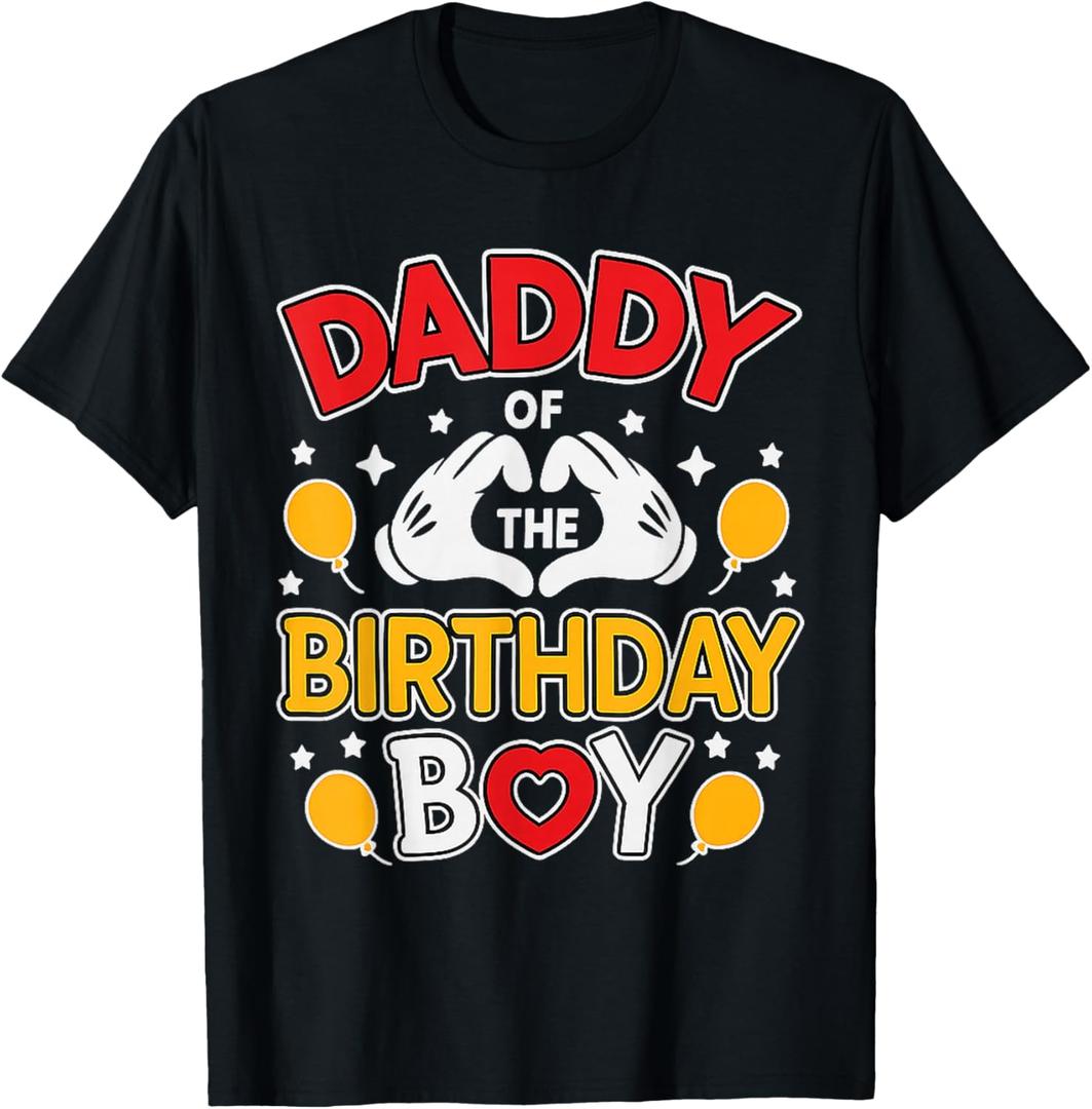 Daddy of The Birthday Boy Shirt Matching Dad Son Family Bday T-Shirt (Black, L)
