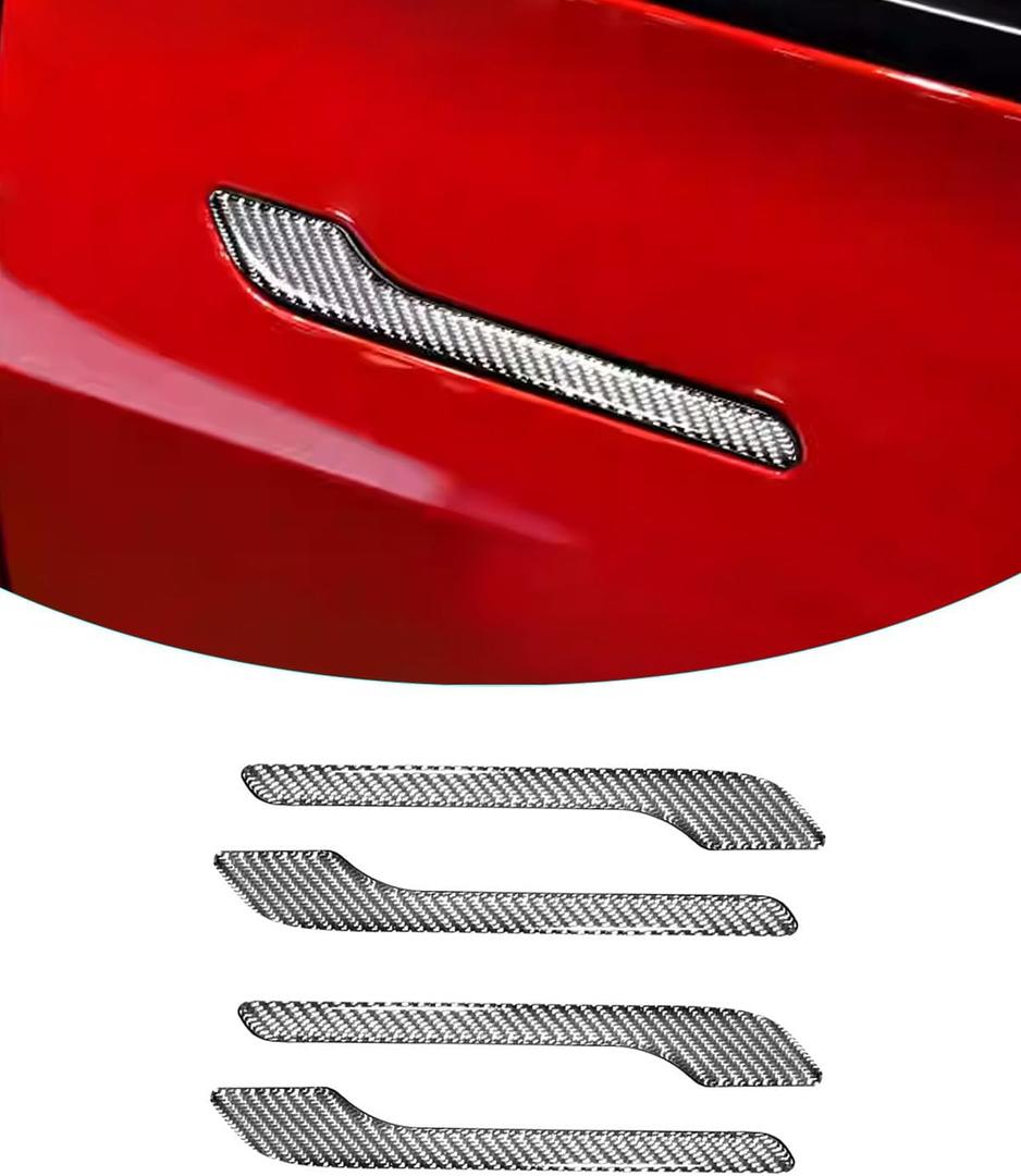 Carbon Fiber Door Handle Cover, Door Handle Protective Cover Decoration Compatible with Tesla Model Y/3 Accessories (2017-2025) Highland & Juniper Compatible (4 Pieces) (Silver with drip)