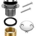 Bathtub Drain Tip-Toe Trim Set with Two-Hole Overflow Faceplate, Replacement Bath Tub Drains Conversion Kit Assembly with Universal Fine/Coarse Thread fits All Bathtub (Chrome)