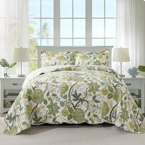 3-Piece Quilt Set Quilted Bedspread Cotton Coverlet Set Floral Oversized Quilted Bedding Set for All Season, White Vine, King Size