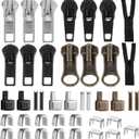 41 Pcs Zipper Repair Kit Black Separating Jacket Zippers Universal Replacement Slider Kit Metal Zippers Retainer Box Top Stop Bottom Replacement Zipper Fix Repair Tool for Jacket Coat Boot Backpack