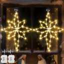 2 Pack 16 Large Christmas Window Light Decorations, LED Bethlehem Christmas Star Window Silhouette Lights with Timer, 8 Models, Iron Frame, Battery Operated Lighted Xmas Star Decors (Warm White)