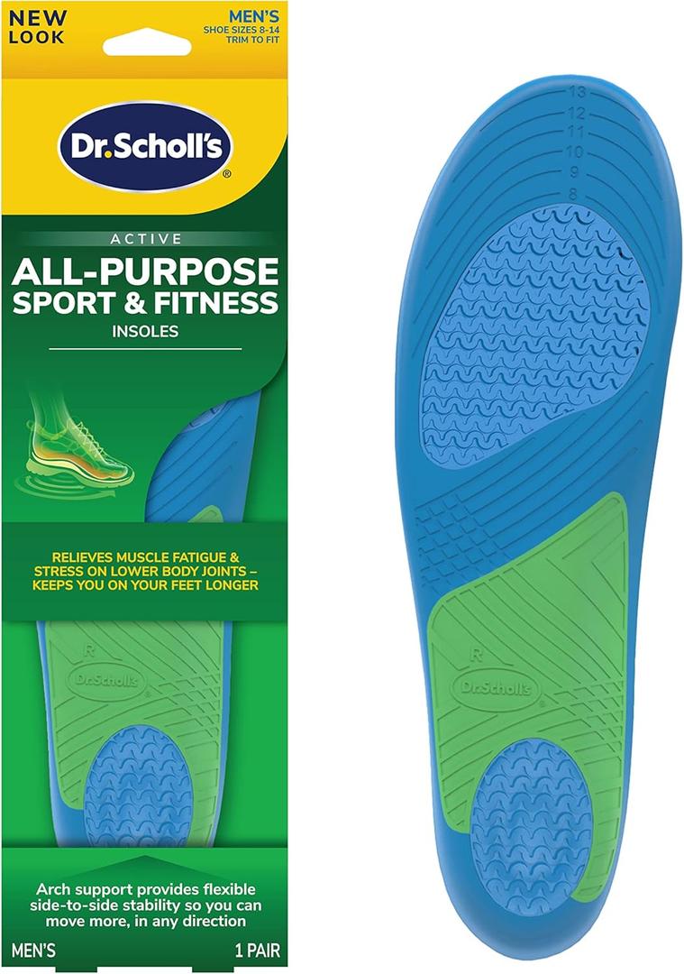 Dr. Scholls Sport Insoles - Superior Shock Absorption and Arch Support to Reduce Muscle Fatigue and Stress on Lower Body Joints for Men Size 8-14 (1 Pair (Pack of 1))