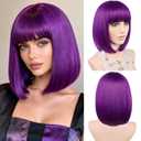 MAYSA Purple Bob Wig with Bangs for Women Short Straight Bob Wigs 12in Synthetic Cosplay Daily Party Colorful Neon Wigs # Dark Purple
