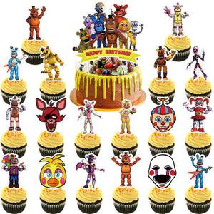 Genshii 37pcs 5 Nights cake decoration set include 1pc big cake topper 36pcs cupcake toppers for Freddy's Theme birthday party decor (FNAF)