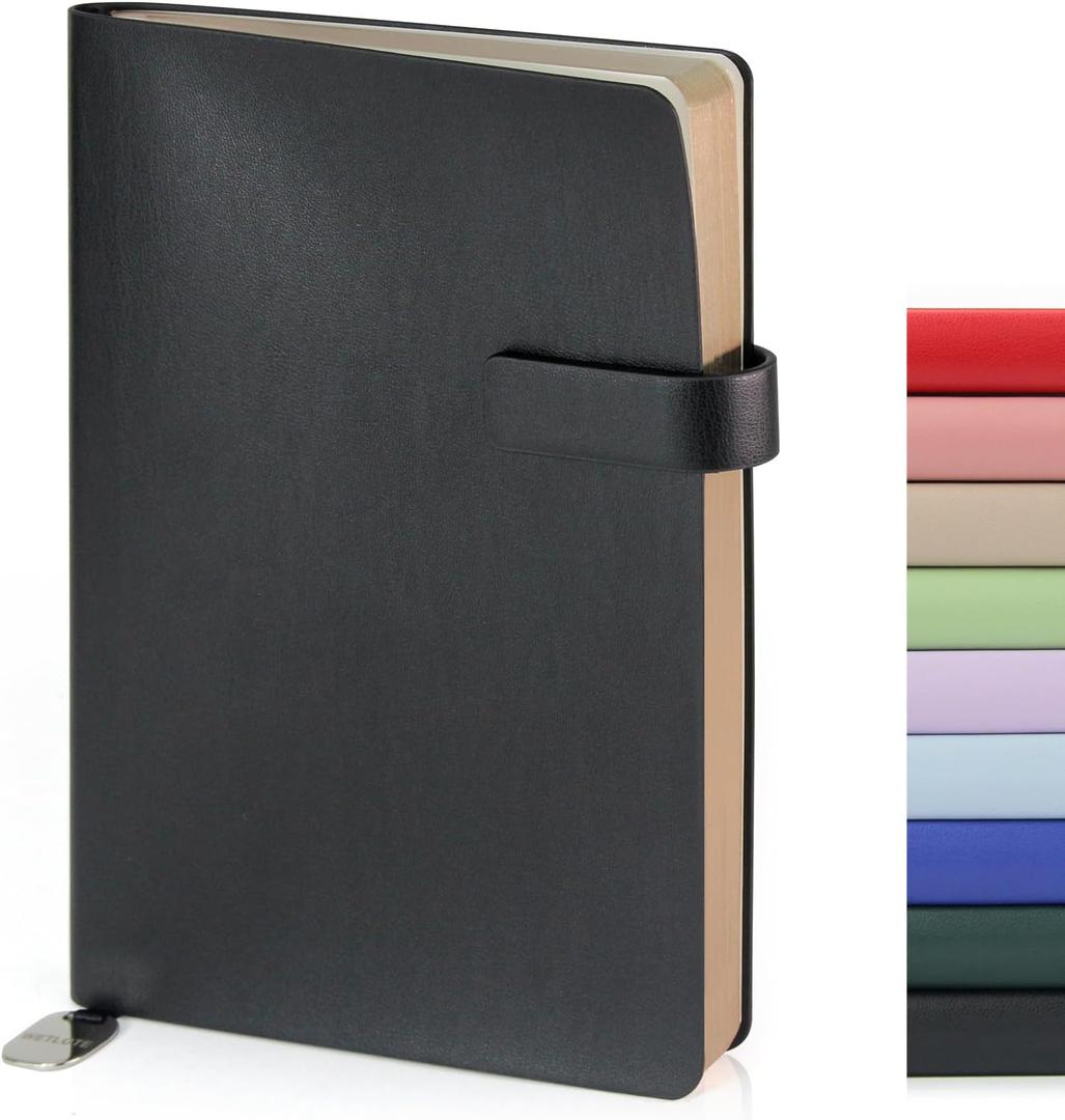 Soft Cover Leather Journal Notebook A5 Lined 208 Pages 5x8.25 Inches with Strap Closure Travel Work School Writing Journaling Notebooks for Women Men Gift Box Packaging Black