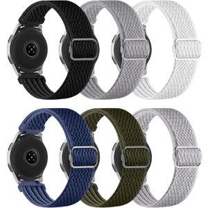 6 Pack Watch Bands Compatible with Samsung Galaxy Watch 3 45mm/Galaxy Watch 46mm Bands/Gear S3 Frontier,22mm Stretchy Nylon Watch Straps Adjustable Wristband for Men Women (Black+White+Grey+Light Grey+Blue+Army Green)