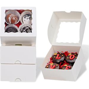 RomanticBaking 100 Pack Bakery Boxes 4x4x2 Inches Cookies Boxes Mini Bundt Cake Boxes Pie Boxes Cinnamon Roll Treat Boxes Chocolate Truffle Boxes Party Wedding Favor