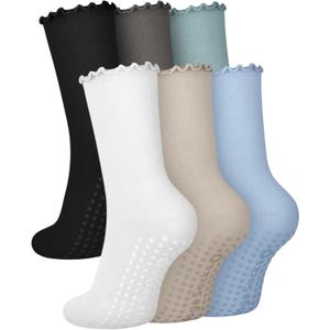 6 Pairs Grip Pilates Socks for Women, Non-slip Yoga Athletic Socks for Barre Ballet Barefoot Workout Hospital (Small-Medium, Multicolor 09)