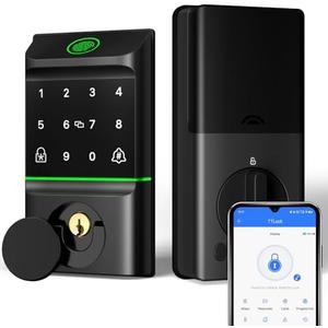 Smart Lock for Front Door, Keyless Entry Door Locks with Keypad, Fingerprint Door Lock Deadbolt, APP Control, IP53 Waterproof,Easy Install (Black)