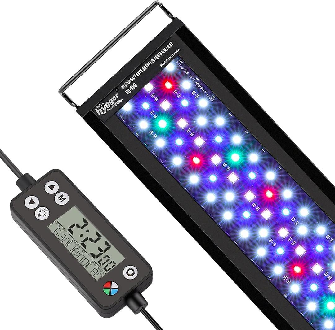 hygger Auto On Off LED Aquarium Light, Full Spectrum Fish Tank Light with LCD Monitor, 24/7 Lighting Cycle, 7 Colors, Adjustable Timer, IP68 Waterproof, 3 Modes for 30"-36" Freshwater Planted Tank