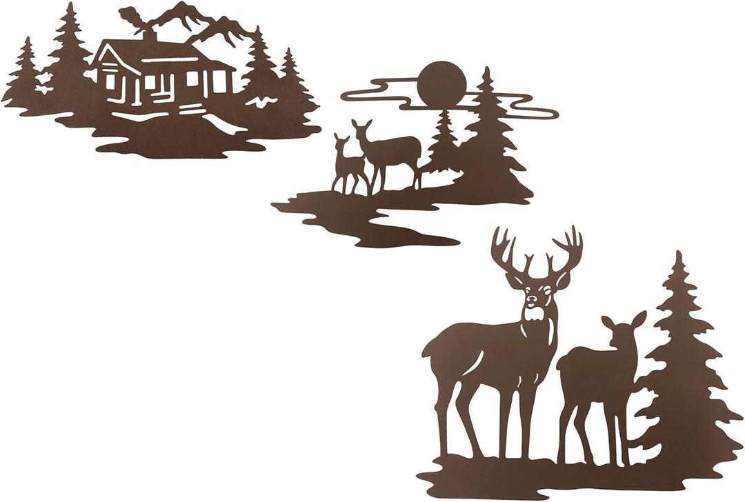 BVLFOOK Cabin Deer Metal Wall Art Decor, 3 Pack Mountain Hunting Decor Decoration Hanging for Indoor Outdoor Living Room Bedreom Bathroom Kitchen Lodge Rustic Style (Robin)