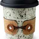 Cormomu Coffee Travel Mug, Spill Proof Coffee Tumbler, Microwave & Dishwasher Safe, Large Porcelain Coffee Cup, Tea Mug with Lid, Coffee Gifts for Men & Women, 13.5oz (White with black dots)