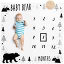 Organic Baby Monthly Milestone Blanket Boy - Baby Bear Blanket Months with Frame and Newborn Announcement Disc - Baby Boy Age Blanket for 1-12 Month Milestones, 47x47 (Black, White, Grey)