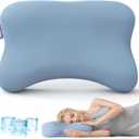 Cooling Side Sleeper Pillow - Patented Cervical Neck Pillow for Sleeping - Ergonomic Curved Memory Foam Pillow for Side Sleepers, Machine Washable Cover (Blue) (Medium Firm / Blue)