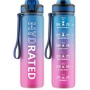 Water Bottle with Straw, 32oz Motivational Water Bottles with Time Marker to Drink, Tritan BPA Free, 1L Sports Water Bottle with Carry Strap LeakProof for Women Gym Fitness Outdoor (1 Pack)