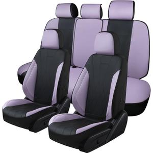 Car Seat Covers Full Set, Leather Car Seat Cushion, Ultra-Thin Breathable Materials, Suitable for Most Car SUV/Truck/Sedan/Automotive (Purple + Black, Five-Piece)