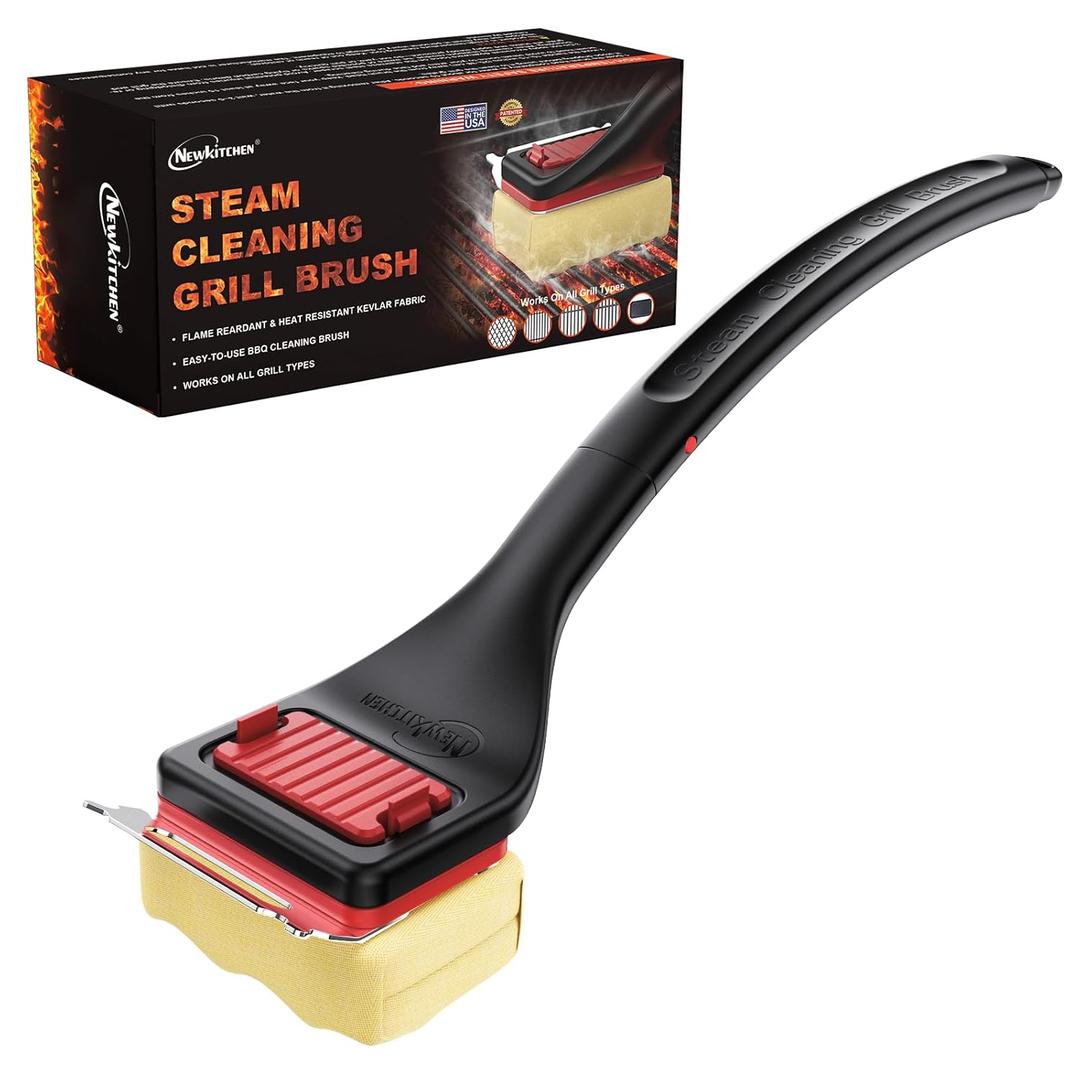 NEWKITCHEN Grill Brush Bristle-Free Steam Cleaning, BBQ Brush Replaceable Heat-Resistant Kevlar Head with Grill Scraper Safe Barbecue Grill Cleaner