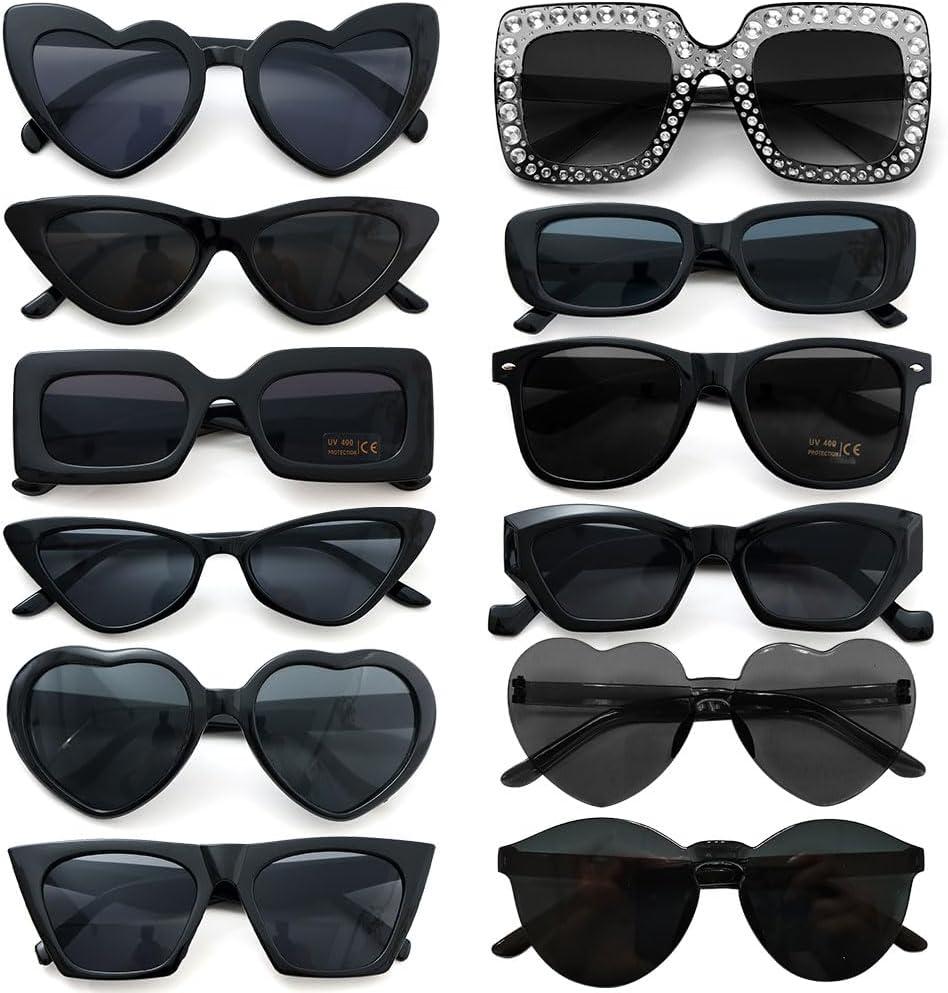 Party Sunglasses Bulk Black Sunglasses Pack Party Favor Retro Multipack Glasses Set for Women 8/12 Pack