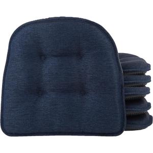 Non-Slip Chair Cushions, Assembled in USA, U-Shaped Skid-Proof Seat Pads for Dining Room, Kitchen, Office, 15"x16"  Solid Indigo Blue, 6 Pack