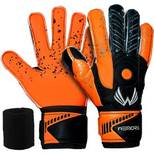 Soccer Goalie Gloves Fingersave for Kids Youth Adults with 7.5MM Strong Grip Palm Flexible Finger Spines Goalkeeper Gloves (Size 5 suitable for 9 to 12 years old, Orange)