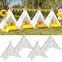 4 Pack Teepee Tent for Kids Slumber Party, Cotton Canvas Playhouse Sleepover Tent with Pompom for Girls & Boys Movie Night Holiday Party Supplies (White), 17 inches x 7 inches x 8 inches