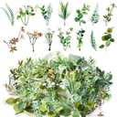 Zofusaier 30Pcs Mini Fake Green Leaves Faux Flower Heads Garland Hanging with Bulk Leaves for DIY Small Bouquets Bridal Baby Shower Cakes Gifts Home Party Decoration