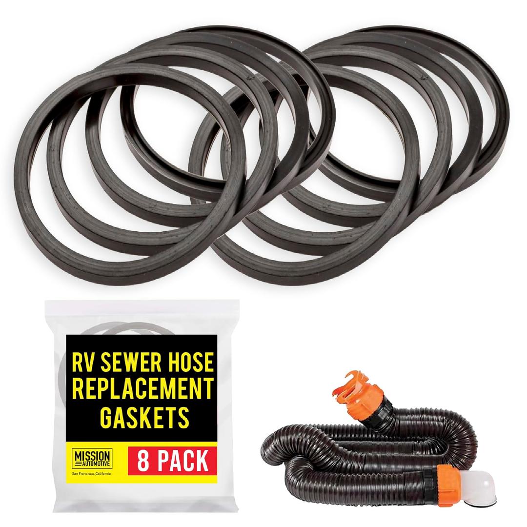 Mission Automotive RV Sewer Hose Replacement Gaskets - Elbow Seals for RV Sewer Hose Fittings - Odor-Tight Seal for Waste Line Gasket - Compatible with Camco RhinoFLEX & Easy-Slip - Pack of 8