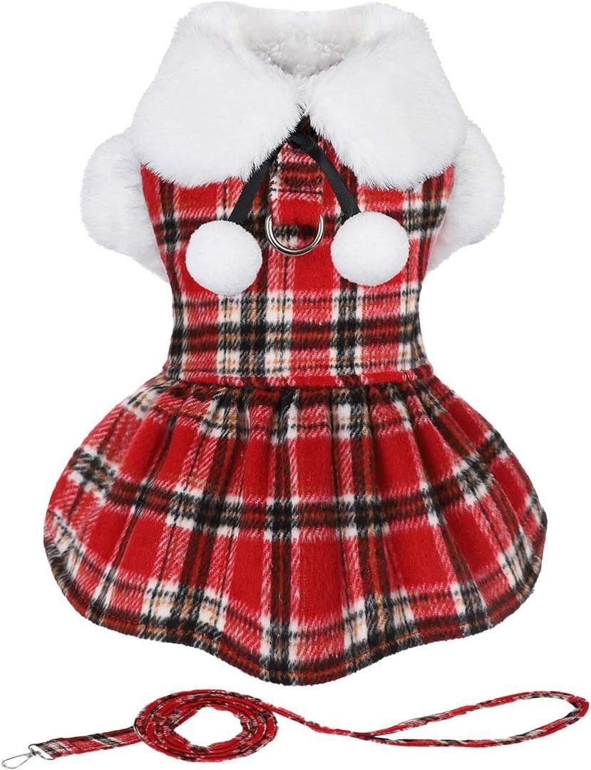 Sebaoyu Dog Christmas Sweater Dress, Winter Cute Warm Fleece Dog Sweater Dresses for Small Dogs Girl, Chihuahua Yorkie Soft Pet Doggie Coat Clothing Flanne Lining Cat Apparel (Red, XS)