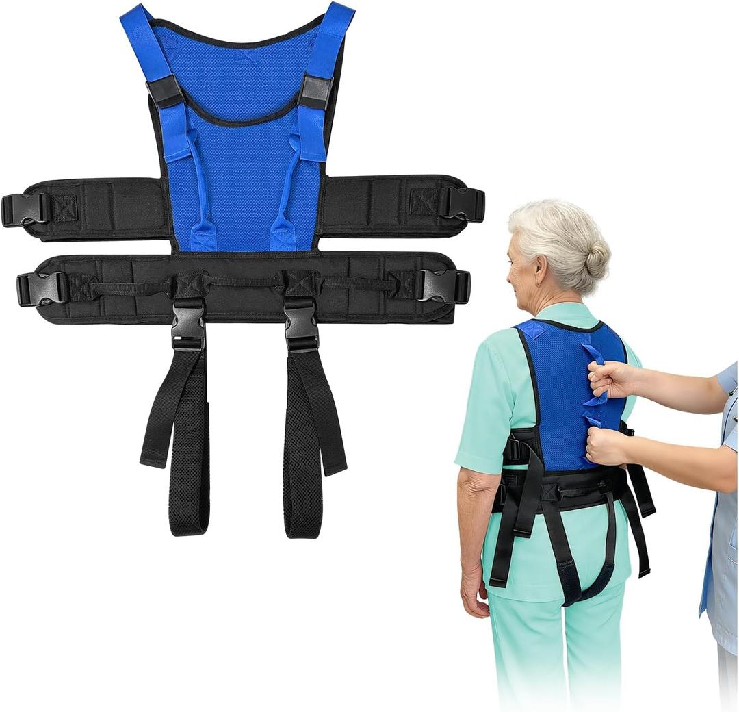 Gait Belt for Seniors Transfer Gate Belt for Elderly Lifting with 8 Handles Physical Therapy Lift Assist Patient Fall Prevention Medical Walking Standing Aids Supports Safety Harness (Mesh - Blue)